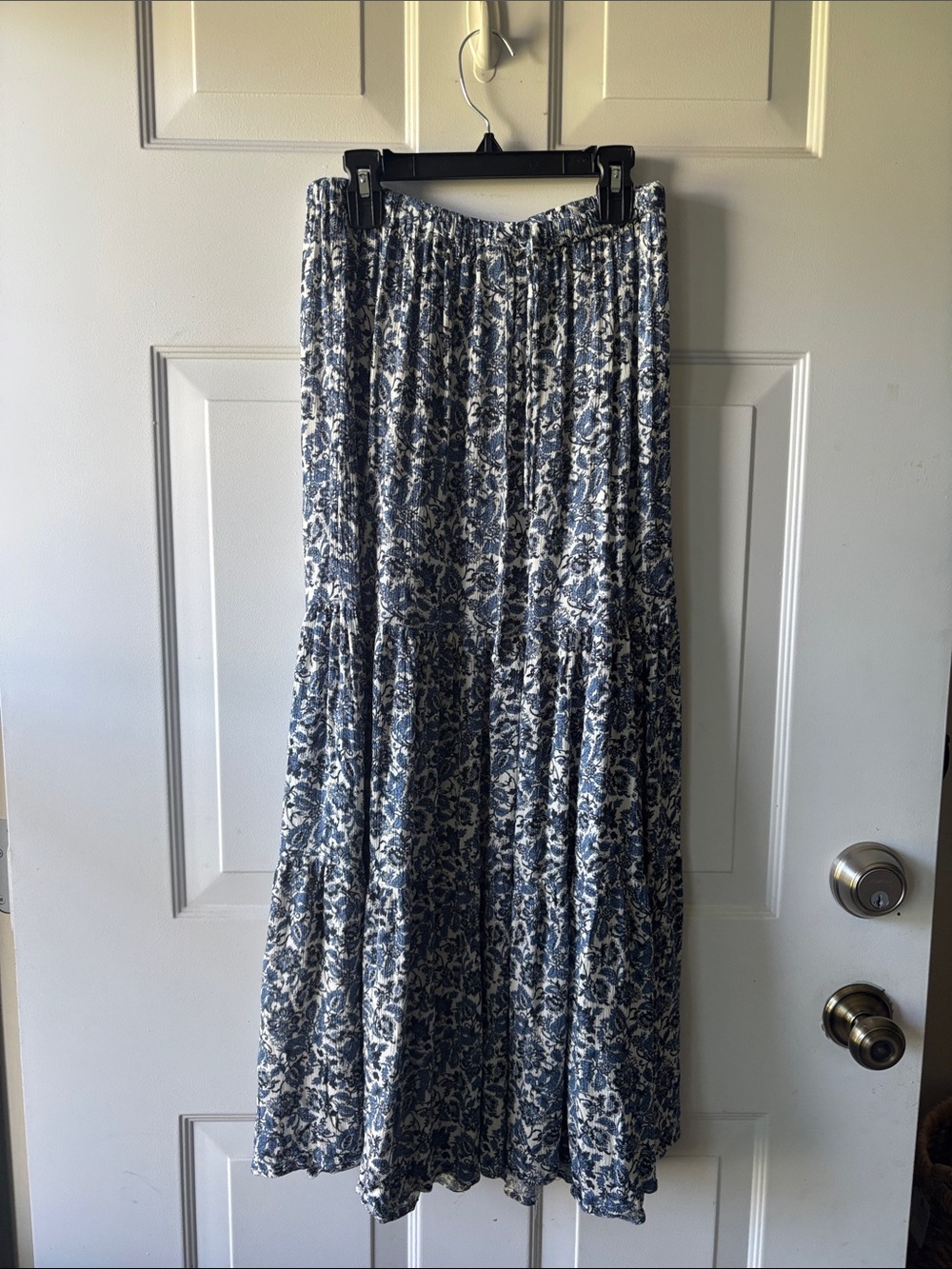Maurices Blue and White Floral Tiered Maxi Skirt